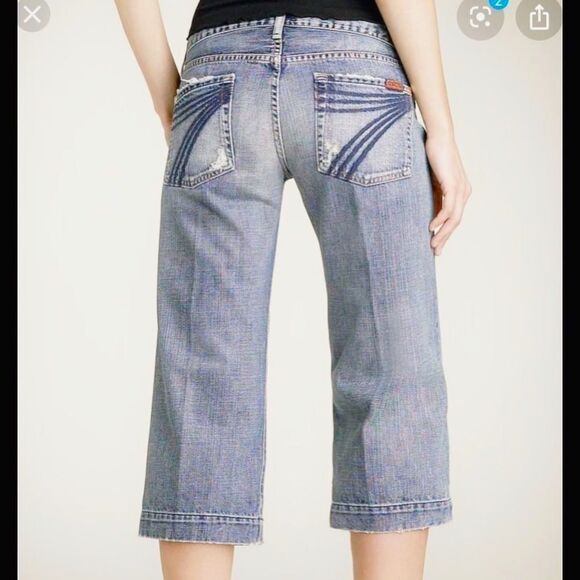 NWT 7 for All Mankind Dojo Crop Capri Wide Leg Light Wash Denim Rigid Jean 25 - Picture 2 of 10
